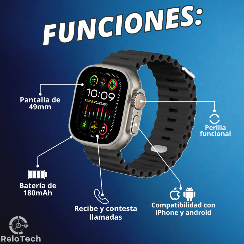 Smartwatch T900 Ultra 2, 2.3" pulgadas, 2 correas en 1